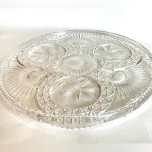 Vintage cake server display tray crystal glass platter 12 inch round Vintage